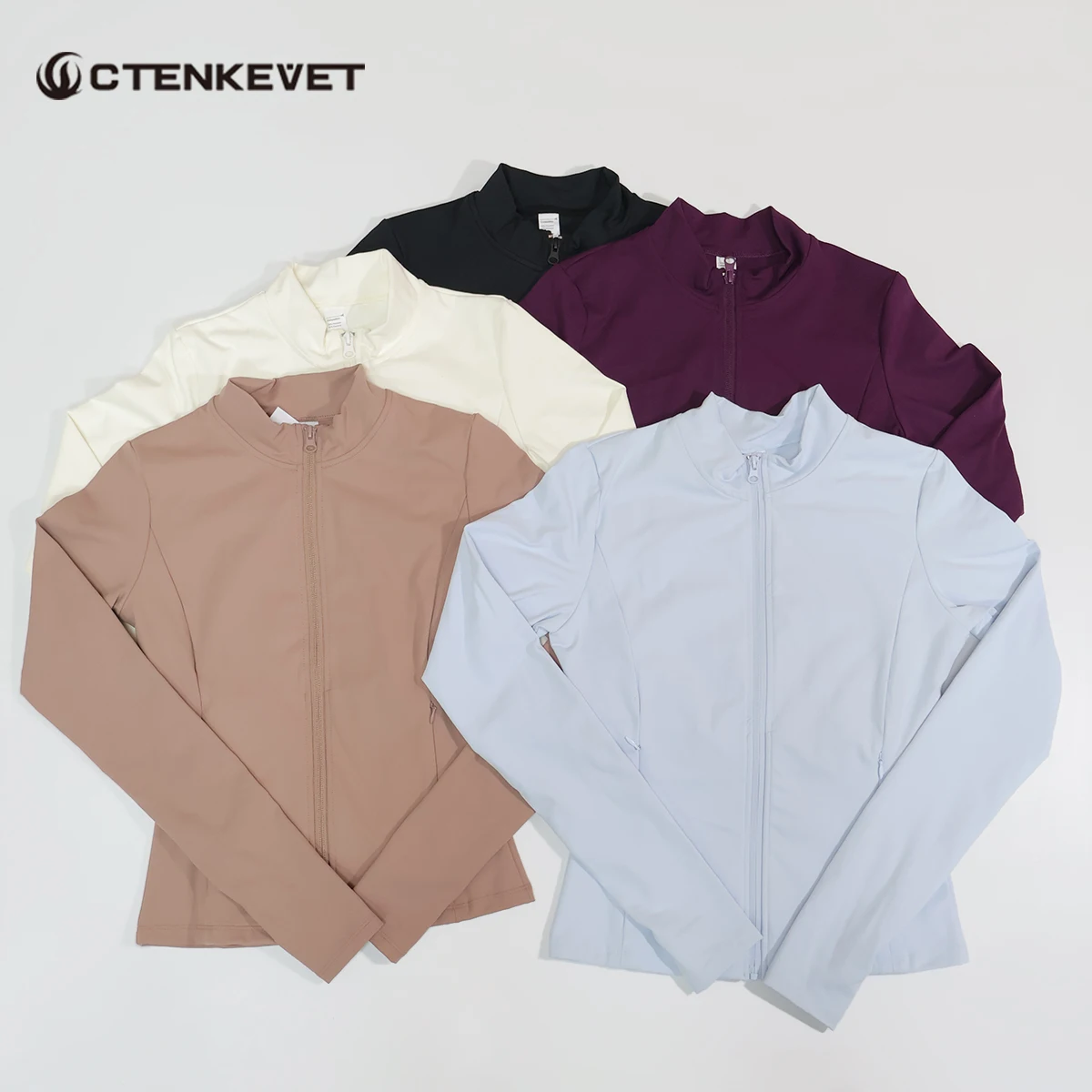 

Ctenkevet женская быстросохнущая куртка с высоким воротом и длинными рукавами для спортзала с карманами осень/зима уличная спортивная одежда для йоги женский спортивный топ с карманами