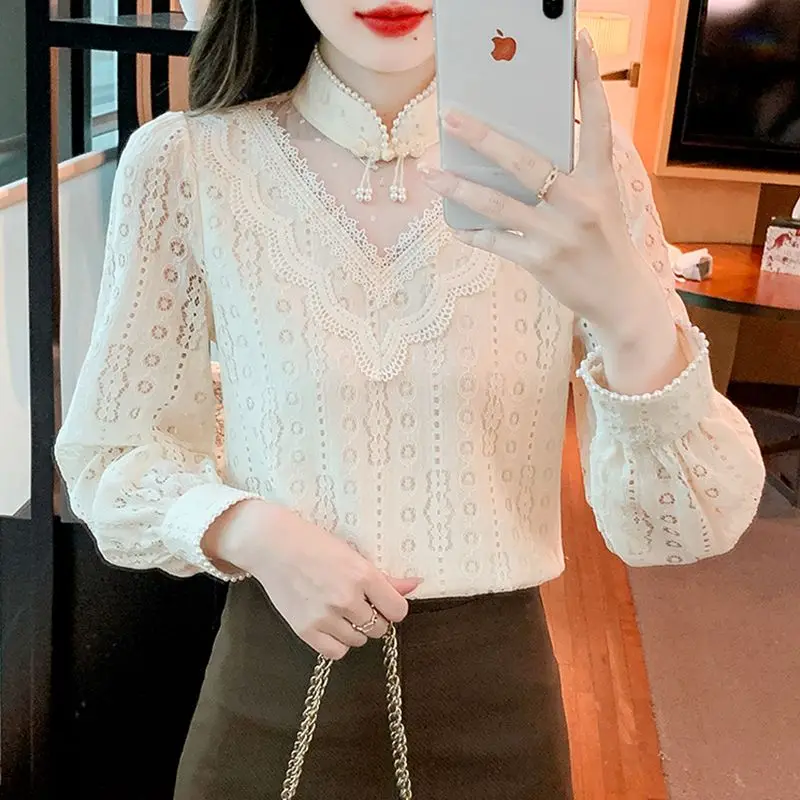 Velvet Lace Bottoming Shirt for Women Long-sleeved New Style Fashionable Inner Shirt High-end Large Size Women Top