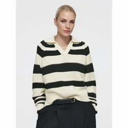 Cos Lris loose casual sports style lapel striped knitted long sleeved sweatshirt autumn new item women's clothing 1248302001