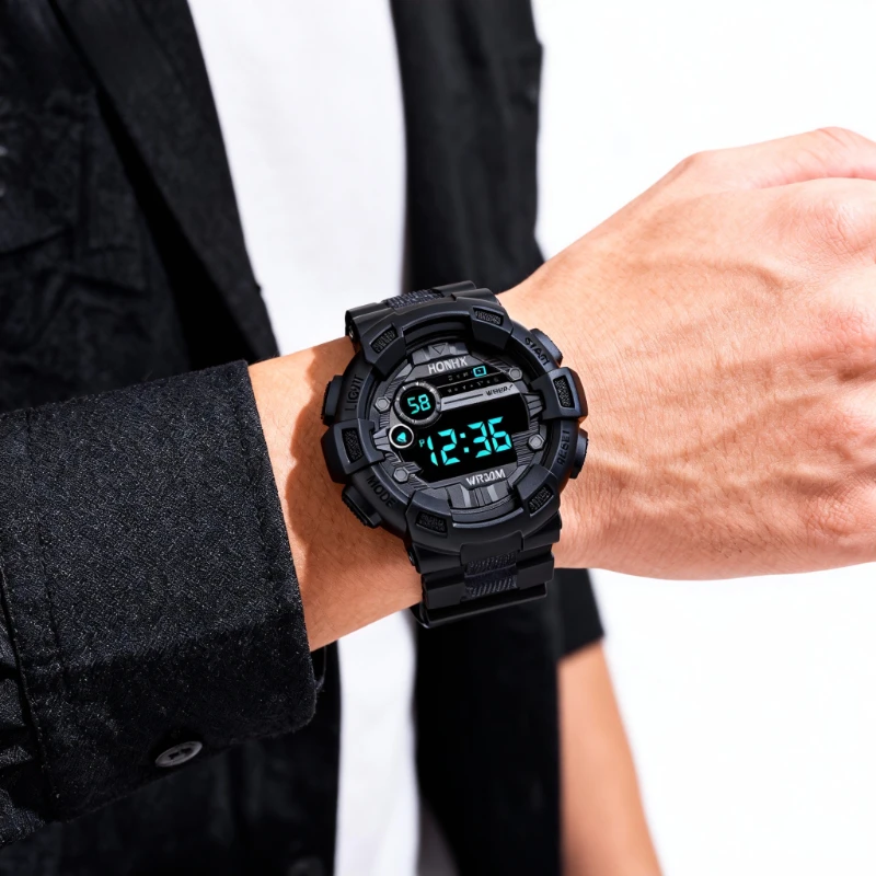 

Многофункциональные цифровые часы для мужчин, модные спортивные светодиодные электронные наручные часы, водонепроницаемые светящиеся мужские часы, детские студенческие часы