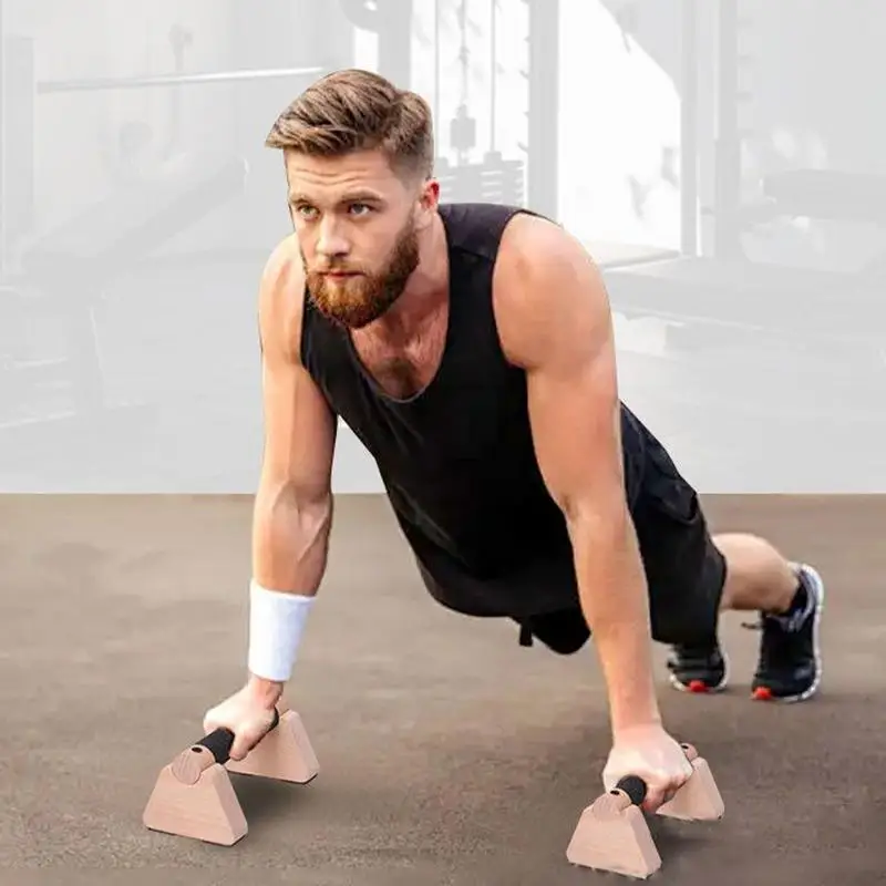Wood Calisthenics Bar Solid Wood Parallettes Push-Up Bar for Home Gym Floor Workouts Bodyweight Training gallery 5