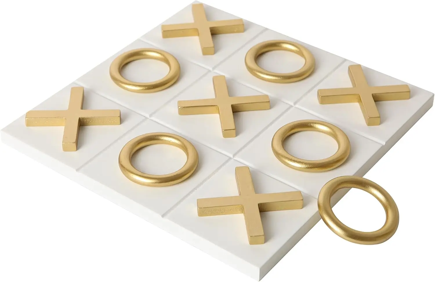 

12x12 Inch Tic Tac Toe Wood Game Board Classic Coffee Table Decor Modern Wooden Travel Game for Family, White & Gold