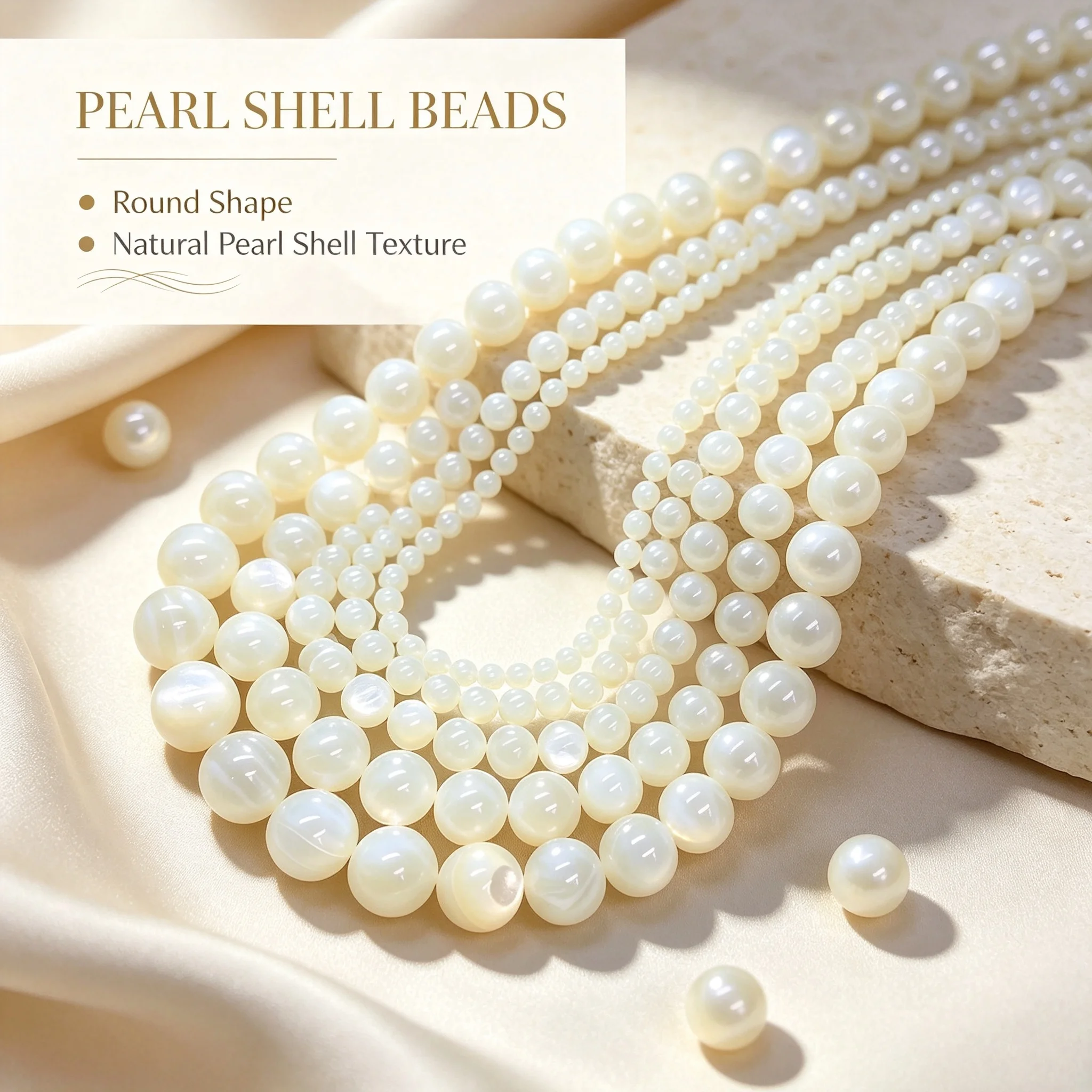 Simple Natural Polished Round Shell Straight Hole Loose Beads DIY Necklace Bracelet Fashion Jewelry Gift Accessories 8-12mm
