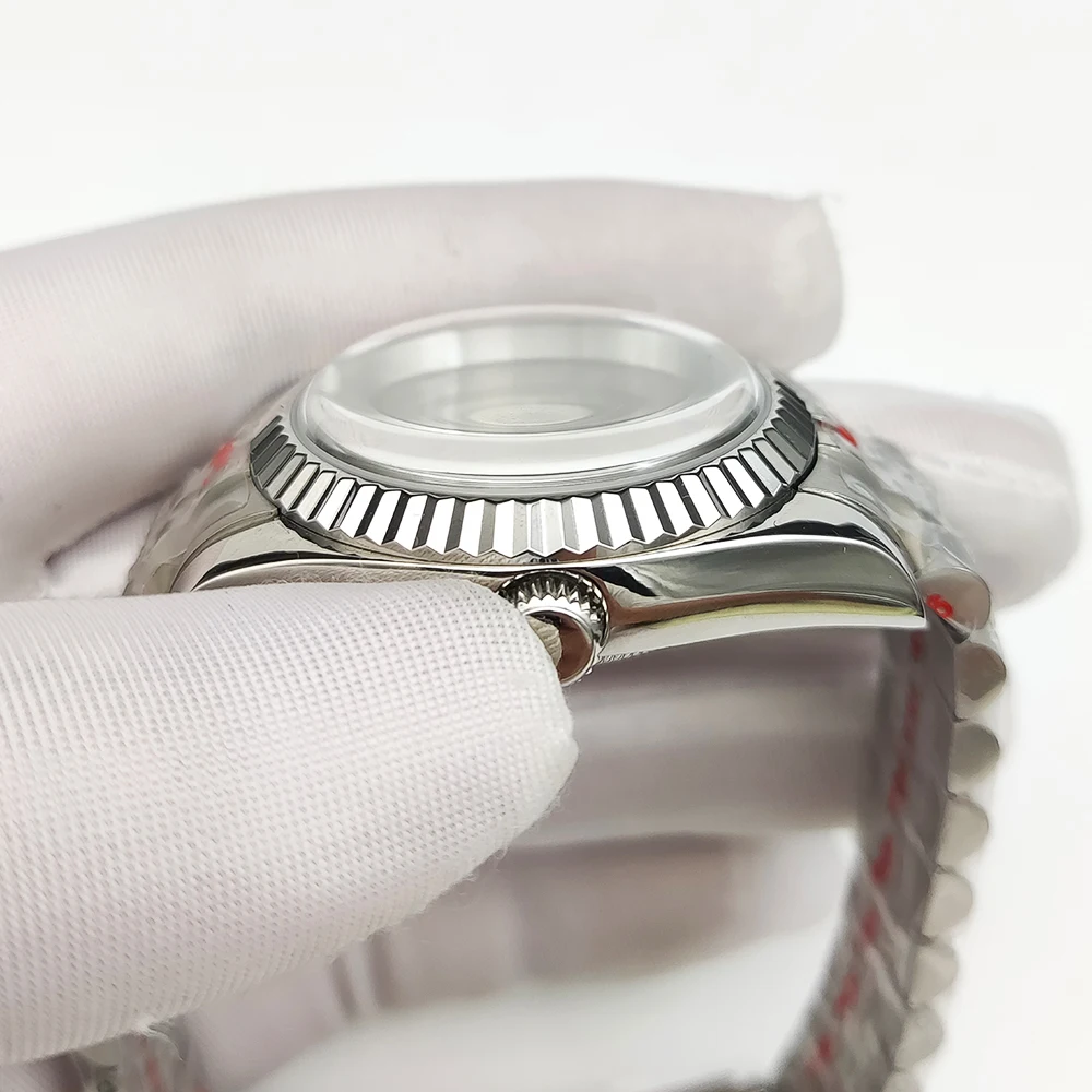 36MM Log Case Bubble Lenses Glass Watch Case + Stainless Steel Band Set Gear Suitable for 4R/NH36 Movement Watch Accessories