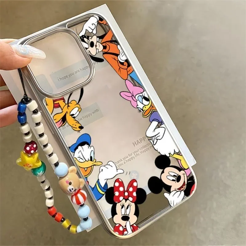 Disney Mickey Minnie Mouse Friends Strap Cute Phone Case For iPhone 16 14 12 13 11 15 Pro Max XR XS MAX 7 8Plus Y2K Lovely Cover