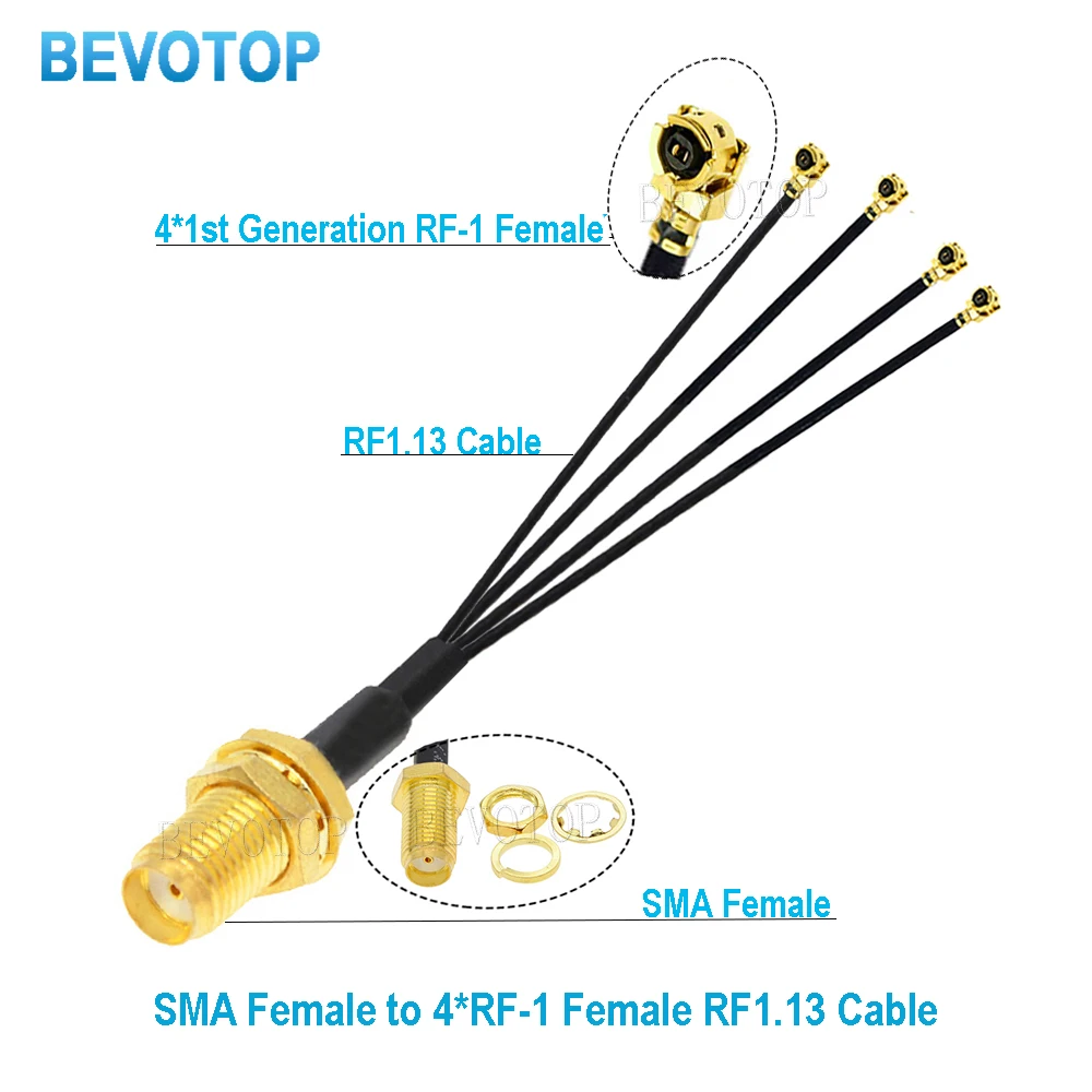 1PCS 1 to 4 SMA IPX Splitter Cable RP-SMA / SMA Female to 4 x U.fl IPX-1Female RF1.13 WIFI Antenna Extension Jumper BEVOTOP