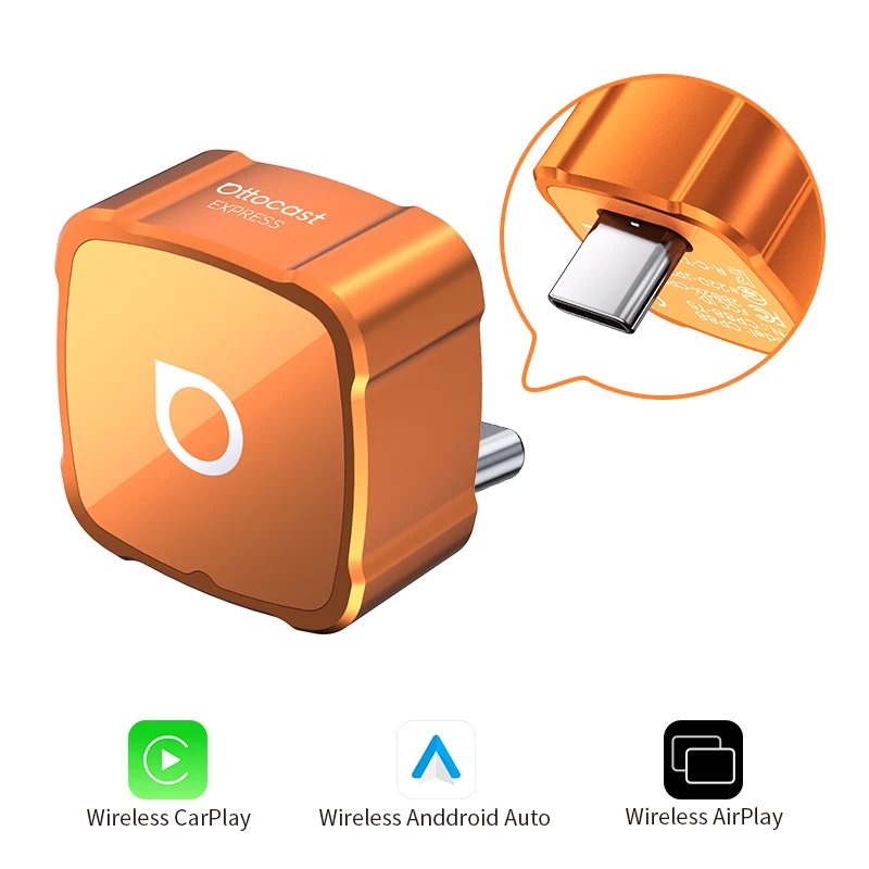 Ottocast Mini Air Mirroring Carplay Adapter Kabelloses Android Auto Carplay Smart AI Box 3-in-1 Kabelloses CarPlay mit OTA-Update USB Wireless Type-C Plug & Play Zubehör mit YouTube TikTok