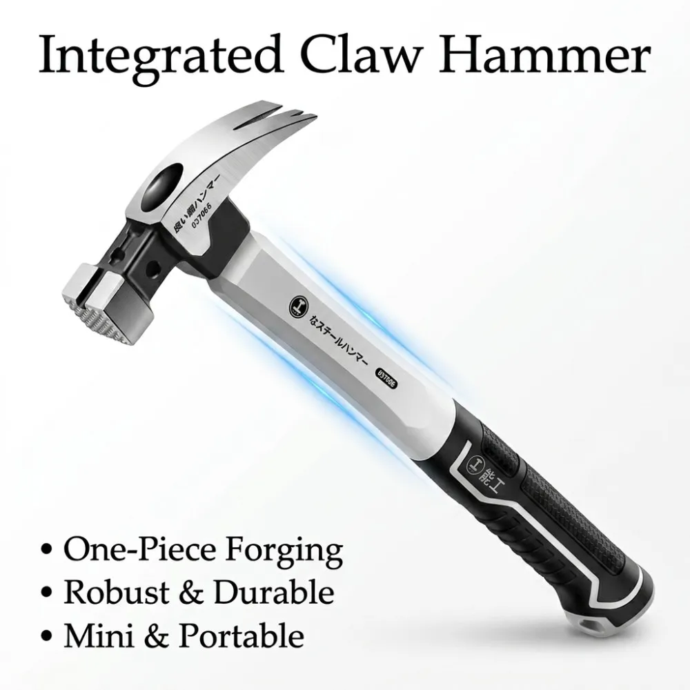 Claw Hammer with Long Handle, Double Nail, Carbon Steel, Durable Non-Slip Industrial Grade Hand Tool for Home