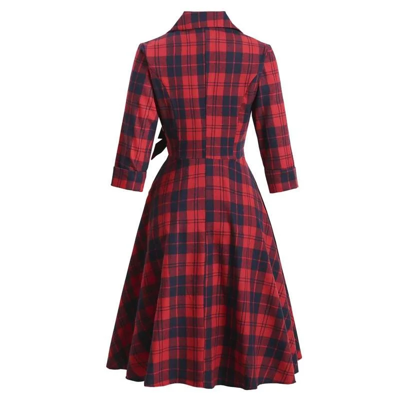 

Ретро Briti Red Plaid Large Puffy Long Sve Ele Dr Vintage Sle Midi Dr Осень Зима Женская мода Ciwalk