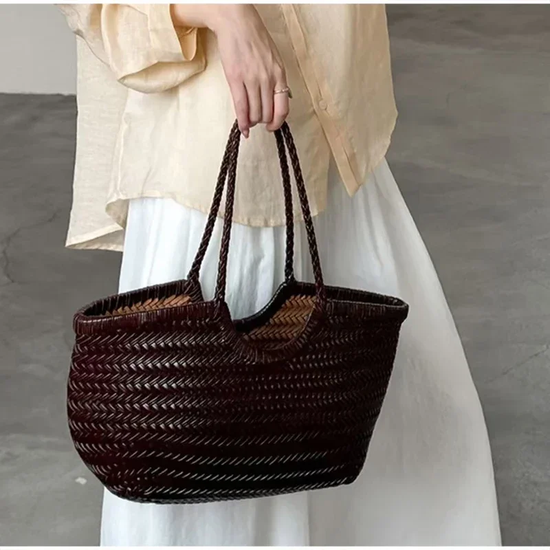 Rattan-Geflecht-Shopper-Korb-Tragetasche für Damen, französische Vintage-Handgewebte Schultertasche, große Strand- und Urlaubshandtasche – Detail 6
