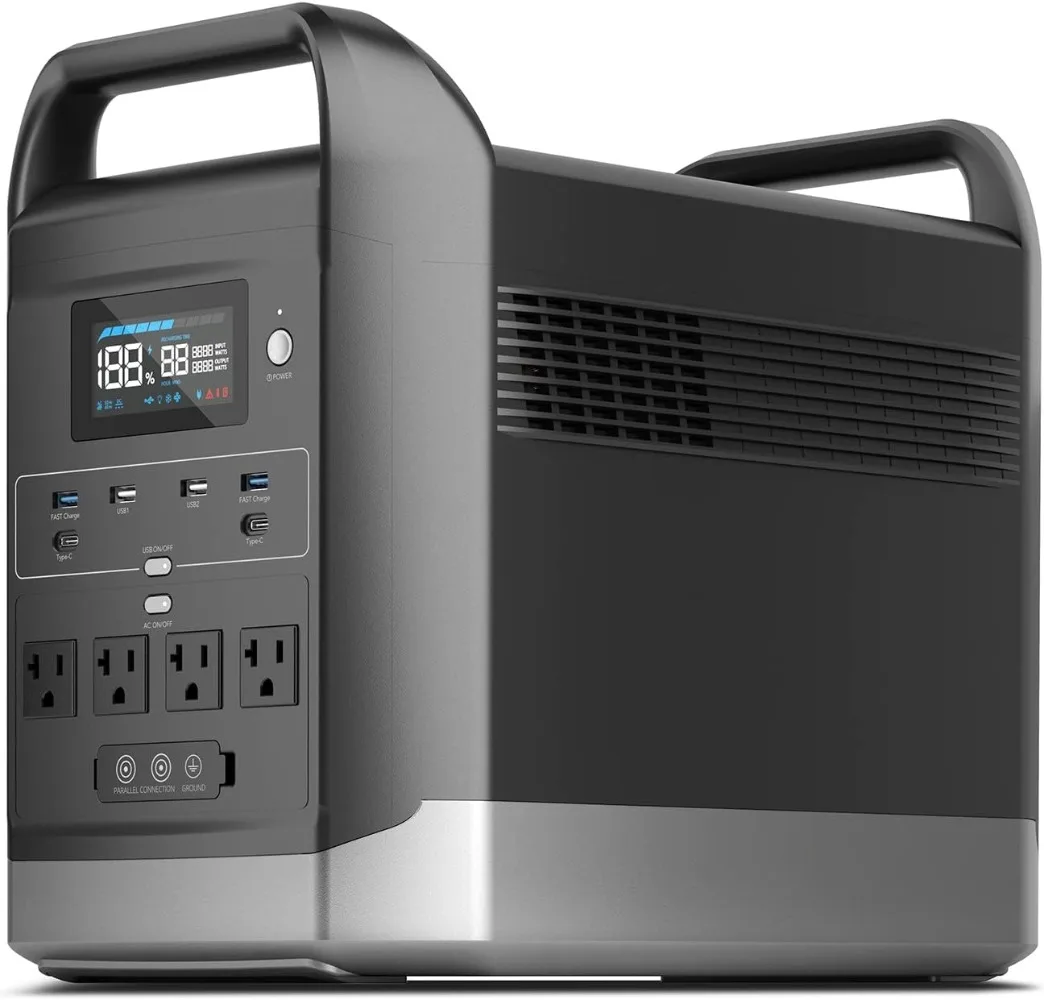 

Portable Power Station 1800W, 1440Wh LiFePO4 Solar Generator, 1.2Hrs 80% Recharged, Parallel to Get Double Capacity 2880W