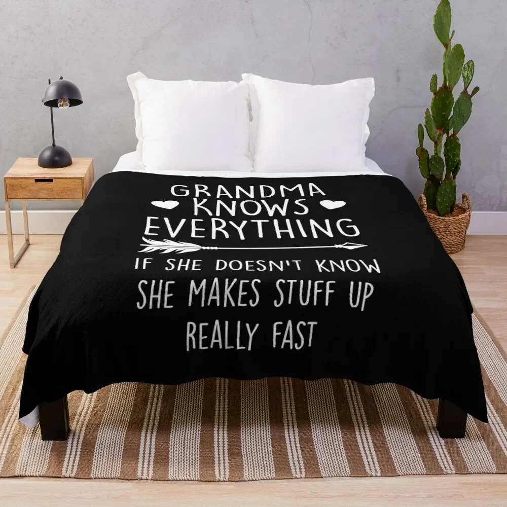 Grandma Knows Everything Funny Grandmother Joke Proud Grammy Throw Blanket Blankets For Baby bed plaid Blankets