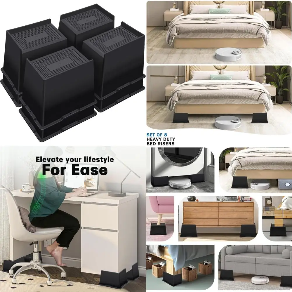 

6 Heavy-Duty Oversized Couch & Furniture Risers, 8-Pack Black, Supports 6000 lbs