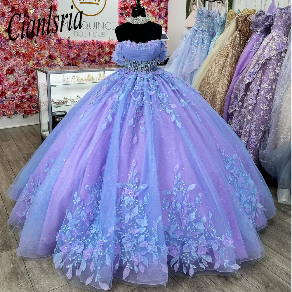 

Lavender Quinceanera Dresses Vestidos De 15 Anos Off-Shoulder Applique Lace Beading Formal Princess Gown