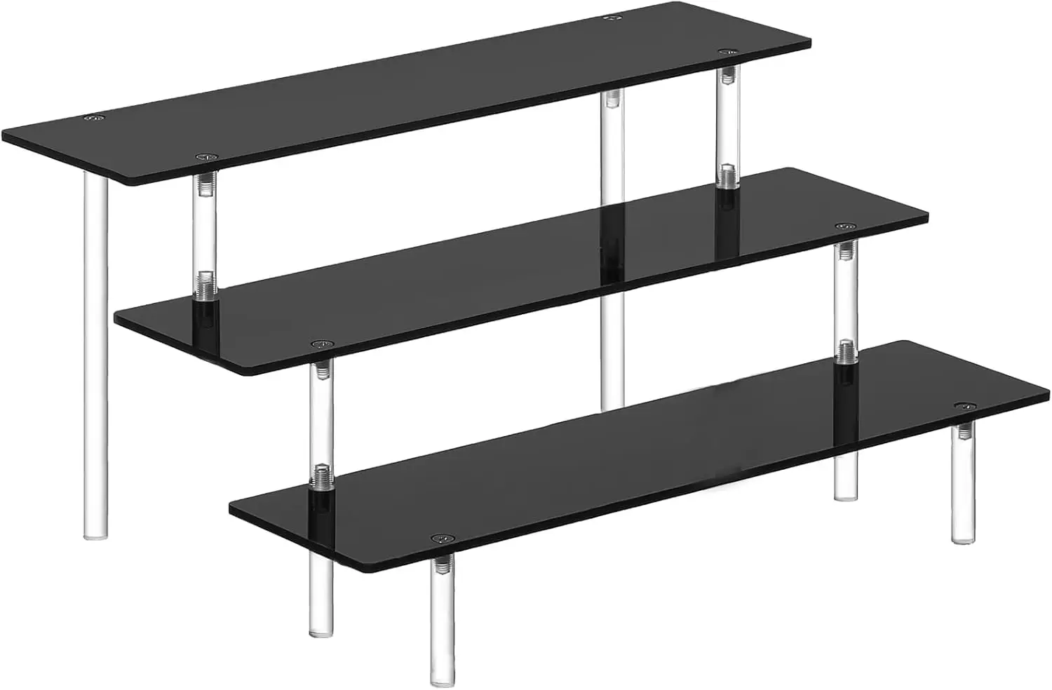 

3 Tier Acrylic Display Stand for Perfume, Cosmetics, and Collectibles, Black Risers for Shelf Organizer