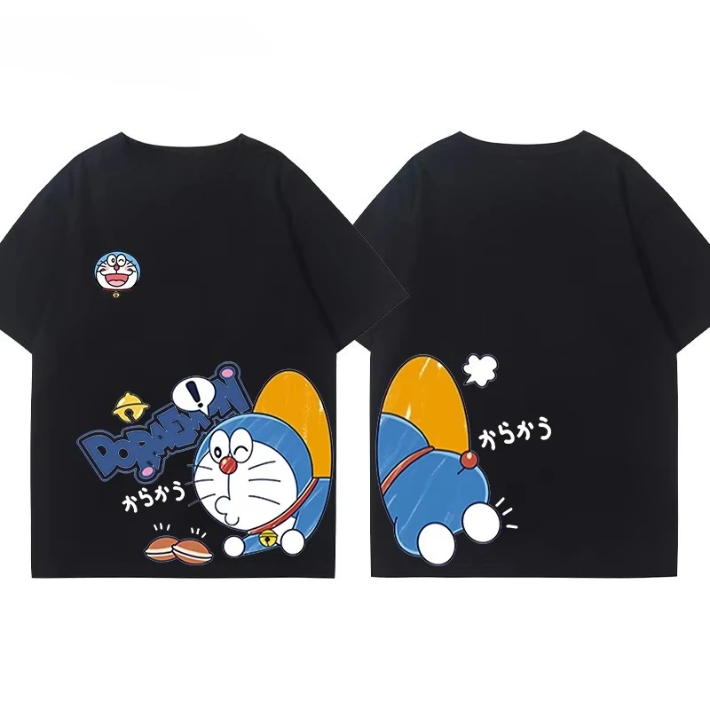 

Летние мужские и женские футболки Doraemon из чистого хлопка с милым принтом Y2K, уличная повседневная и удобная одежда для пар