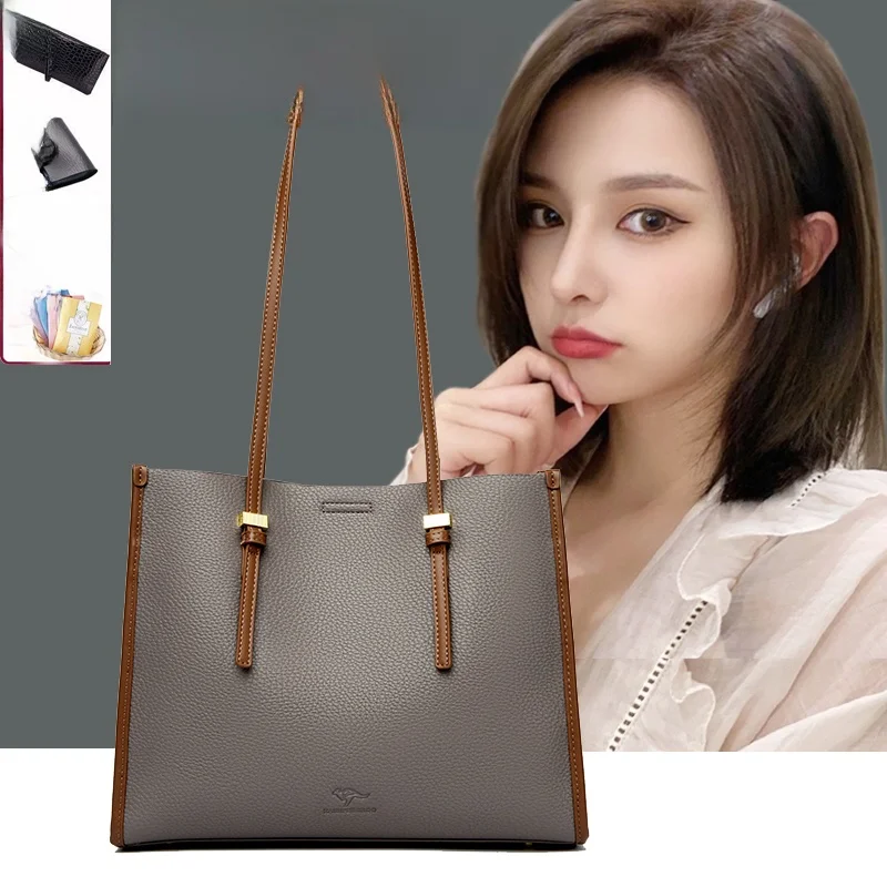 

Модная большая кожаная сумка-тоут, женская сумка на одно плечо под мышками, новинка 2025, высококачественная сумка из воловьей кожи