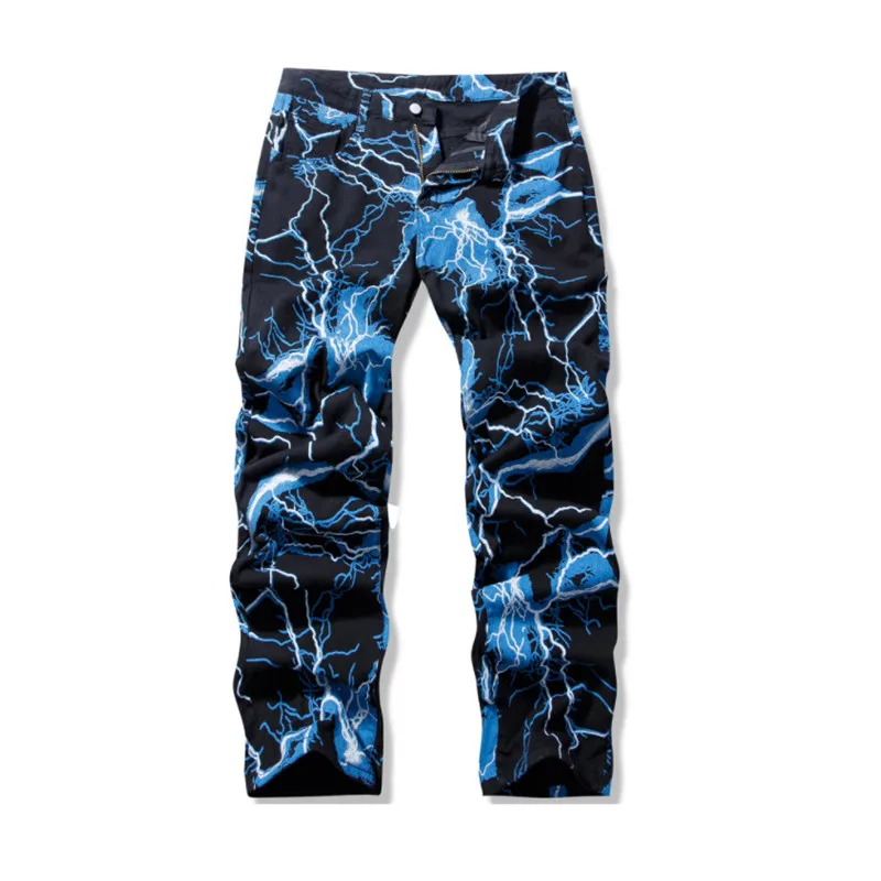 Y2K Vintage Men's Jeans Trousers Vibe Style Lightning Print Tie Dye Straight Hip Hop Retro Harajuku Men's and Women's Jeans