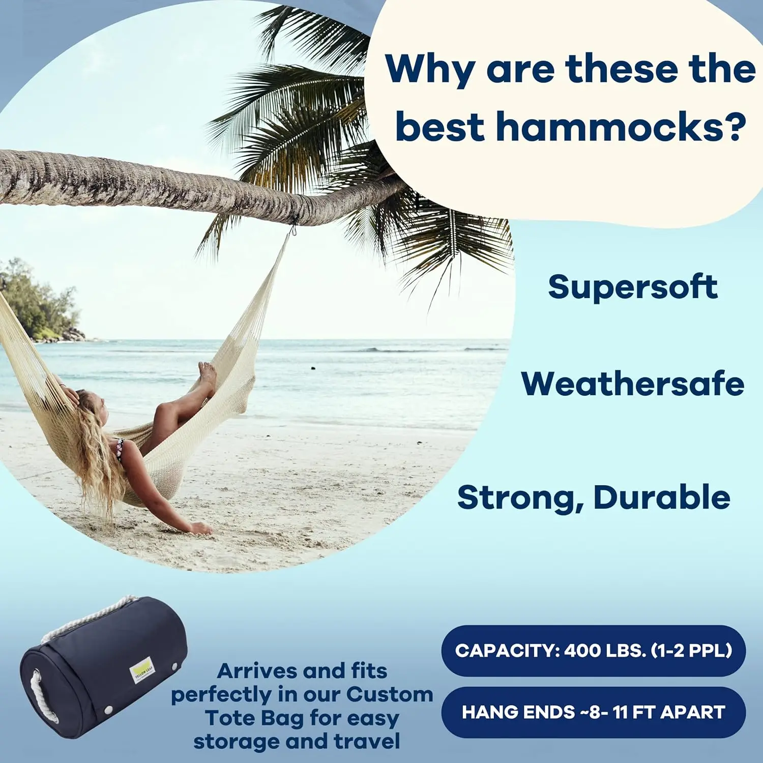 

Leaf Hammocks - Double Size, Fits 1-2 ppl, 400lb max - Weathersafe, Super Strong, Easy to Hang