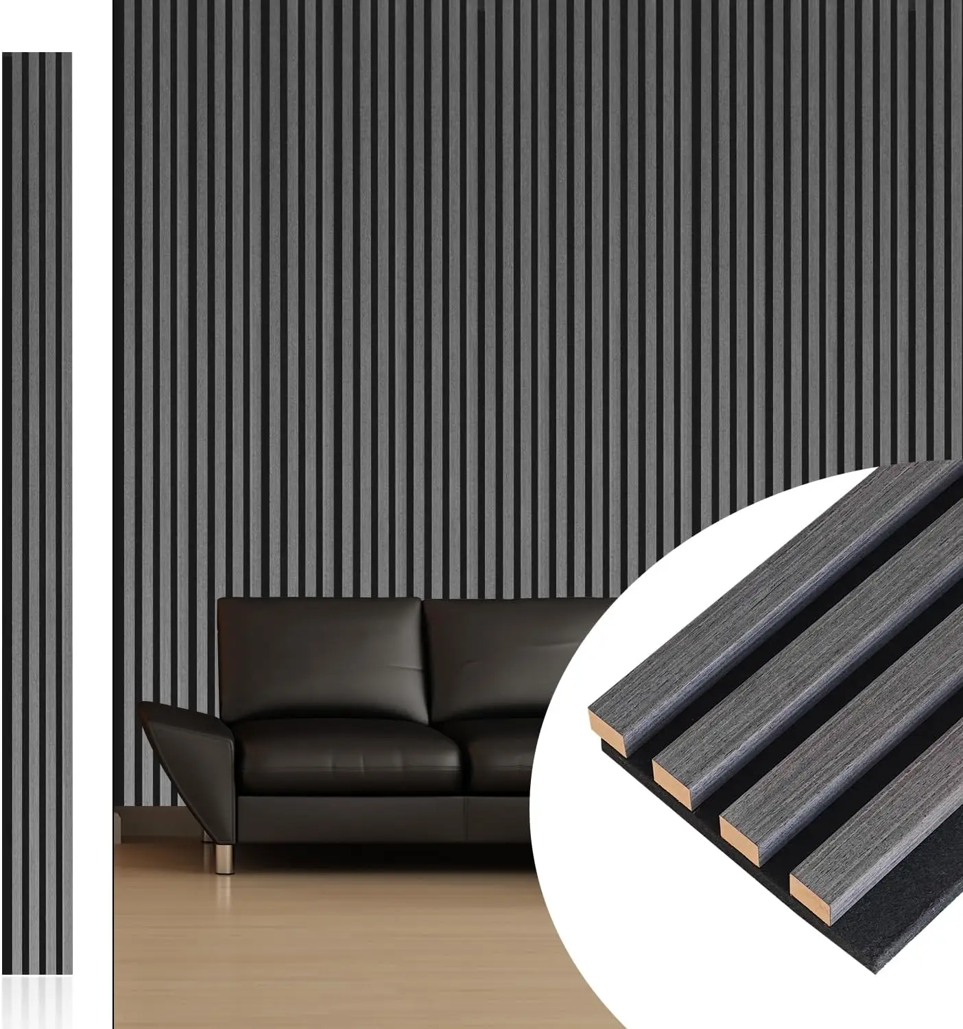 

9-Foot Acoustic Wood Wall Panels for Noise Reduction and Interior Decor, Dark Gray Oak, 6-Piece Set