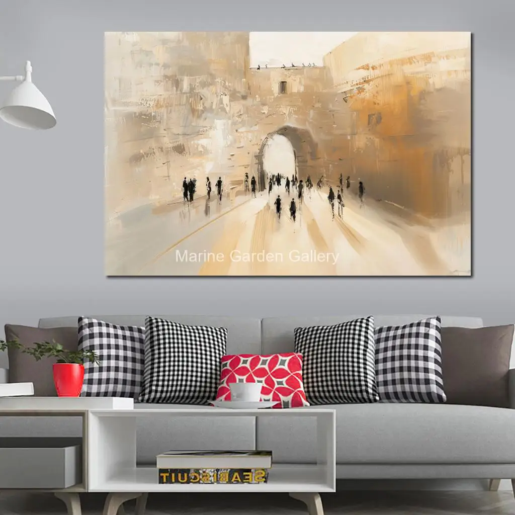 Jewish Jerusalem Canvas Art Old City Handmade Oil Painting Abstract Judaica Artwork Living Room Contemporary Wall Decor Textured