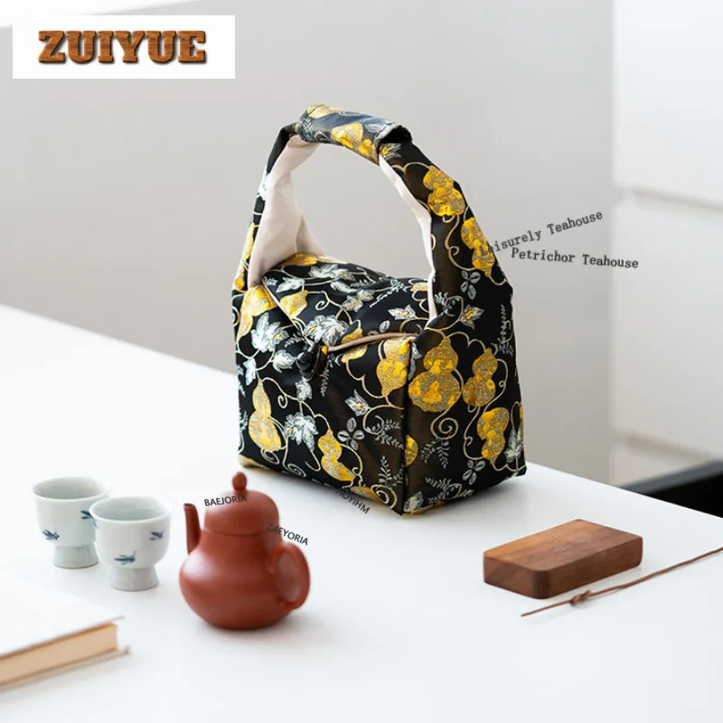 Gourd Brocade Cotton Cloth Tea Cozies Luxury Tea Cozy For Teapot Portable Bag Travel Tea Set Bag Tea Ceremony Collection Craft view 2