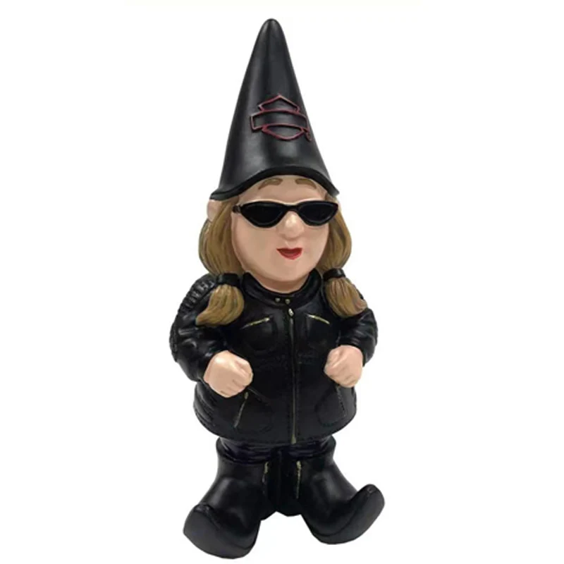 1Pc Harley-Davidson Lady Biker Themed Polystone Garden Gnome Dwarf Resin Ornaments Home Decor