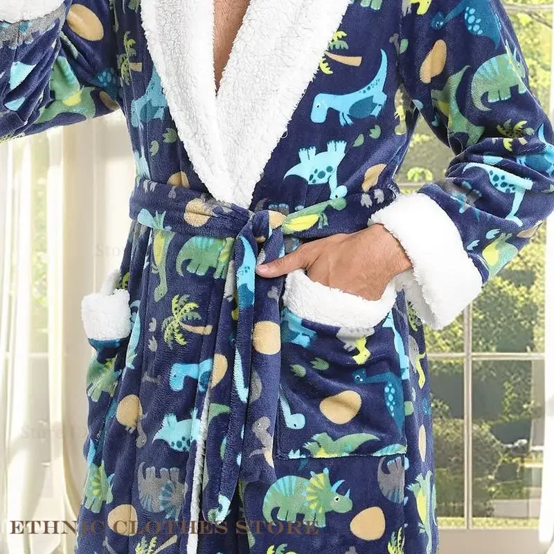 

Домашняя одежда на Хэллоуин и Рождество, одежда для сна, новый зимний мужской фланелевой халат, кимоно, халат, утепленная теплая одежда из кораллового флиса, домашняя одежда