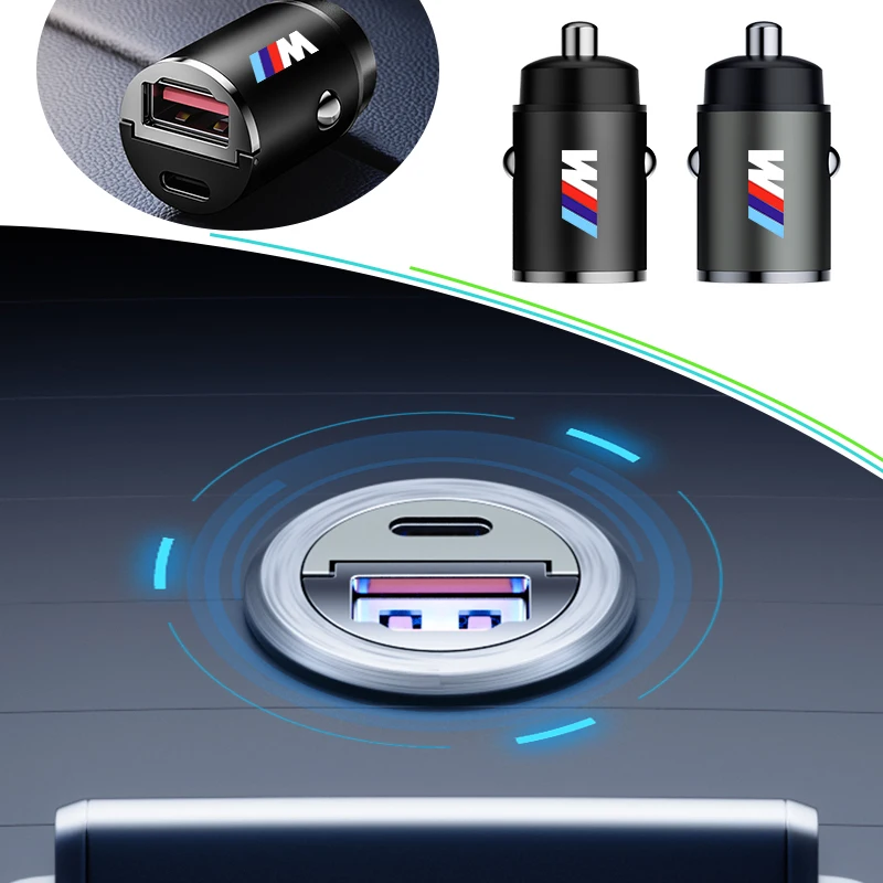 60W Car Charger USB Type-C Fast Charging Cigarette Lighter Accessories For BMW M X1 X3 X5 X6 X7 E30 E90 M3 E84 E83 F25 E91 E60 F