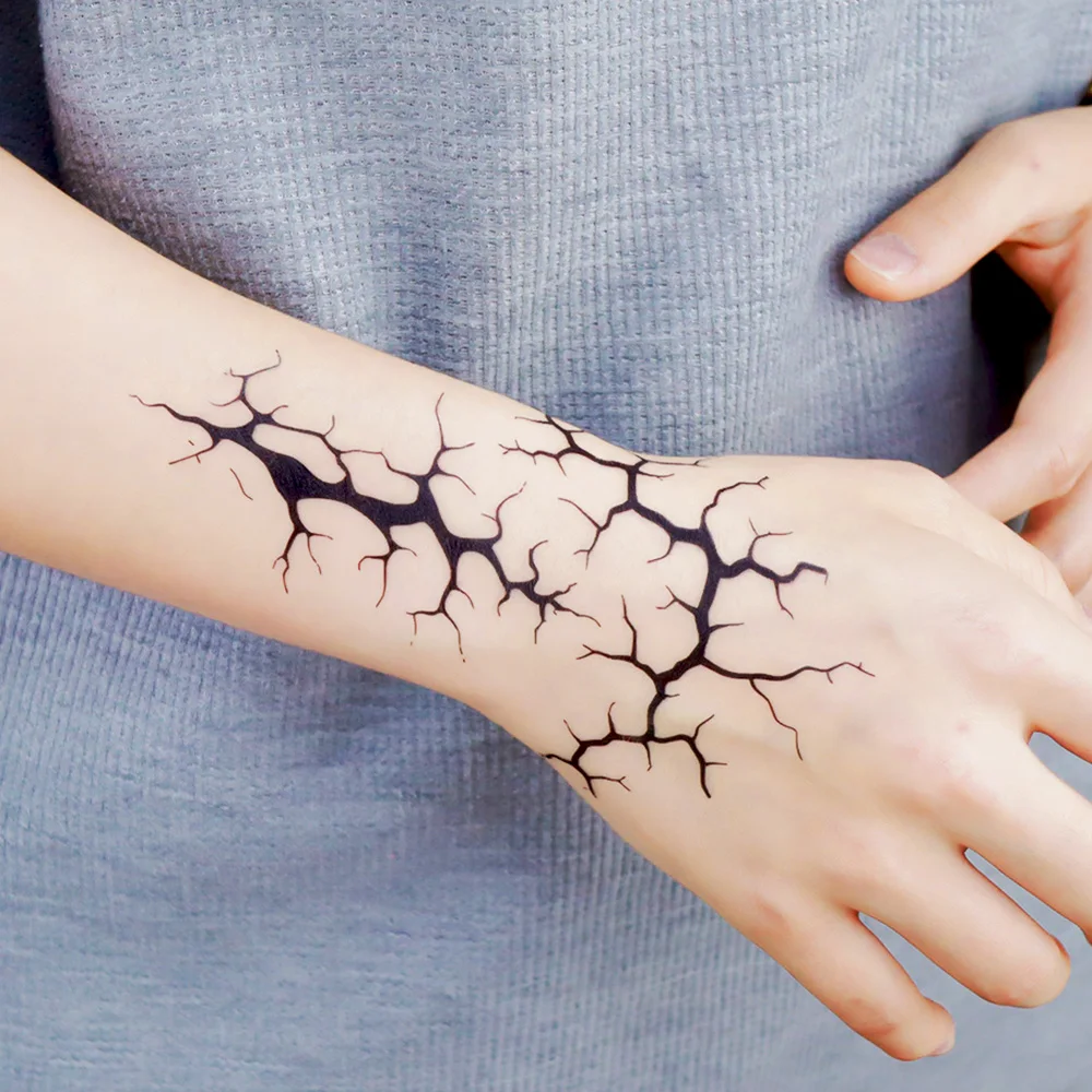 ملصق وشم مؤقت كبير للهالوين باللون الأسود البرق لمكياج الهالوين - تصميم رور واقعي للوجه والجسم أ