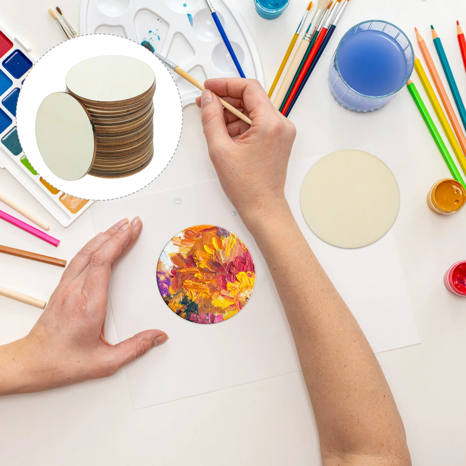 

50Pcs Round Wooden Ornaments Durable Natural Wood Slices DIY Craft Material for Home Decor Embellishment Wood Circle