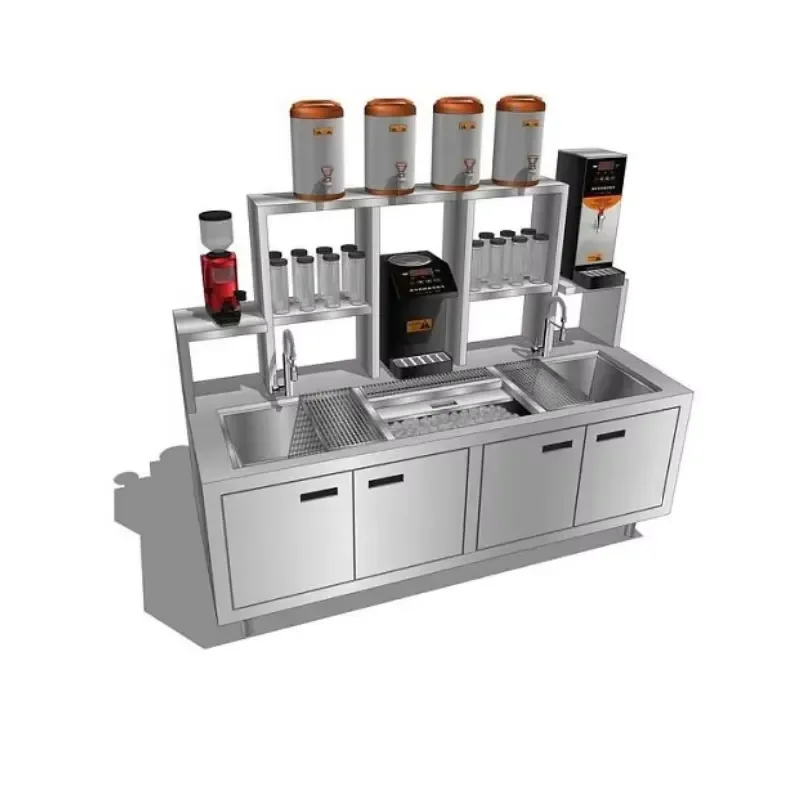 Full Set of Commercial Bubble Work Station Fast Food Juice Work Refrigerated Workbench Bubble Machine with Shelves