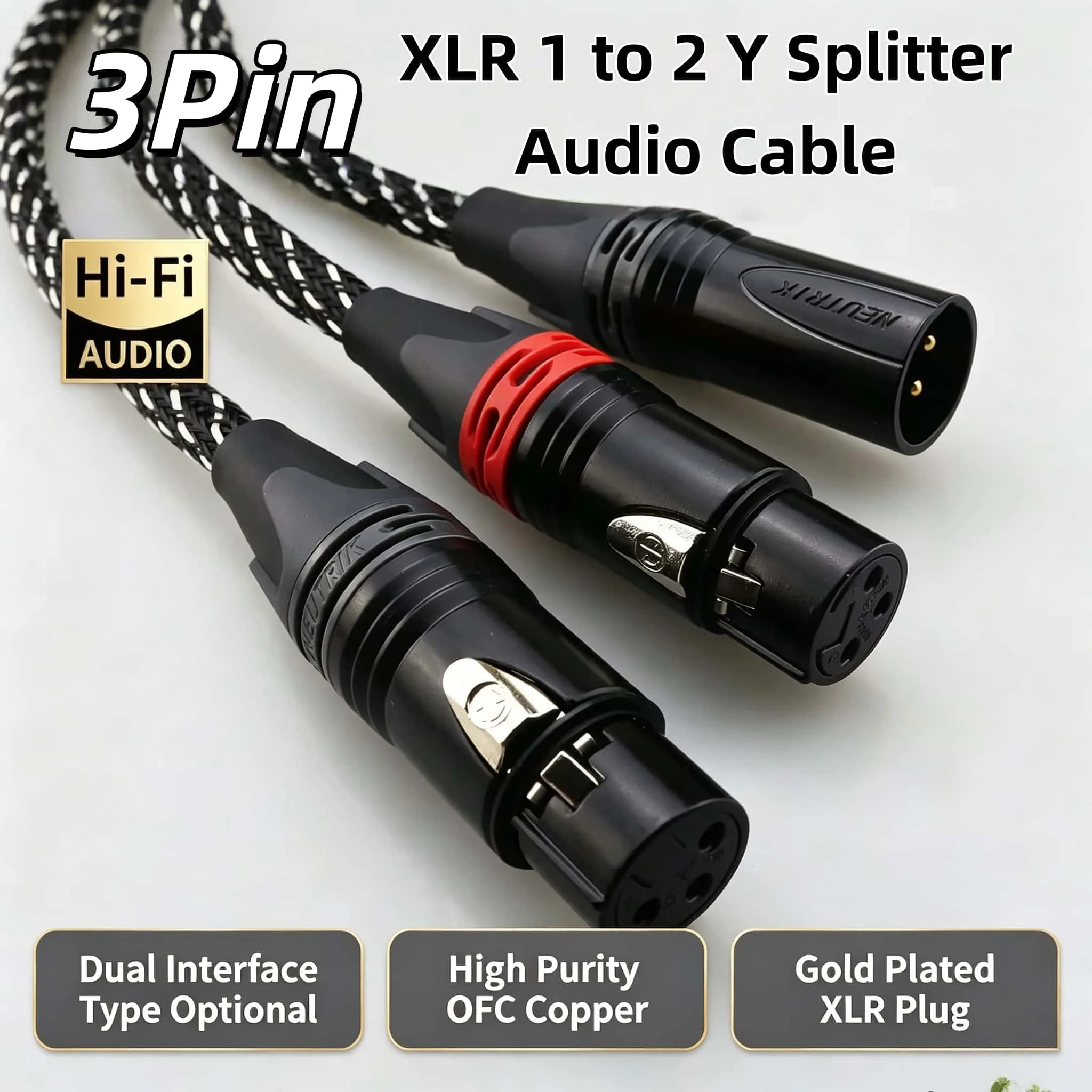 

XLR (3-Pin) Male Plug to 2-XLR Female or XLR F To 2 XLR M Patch Jacks Y-Splitter OFC Cable Microphone Extension Cable Speaker