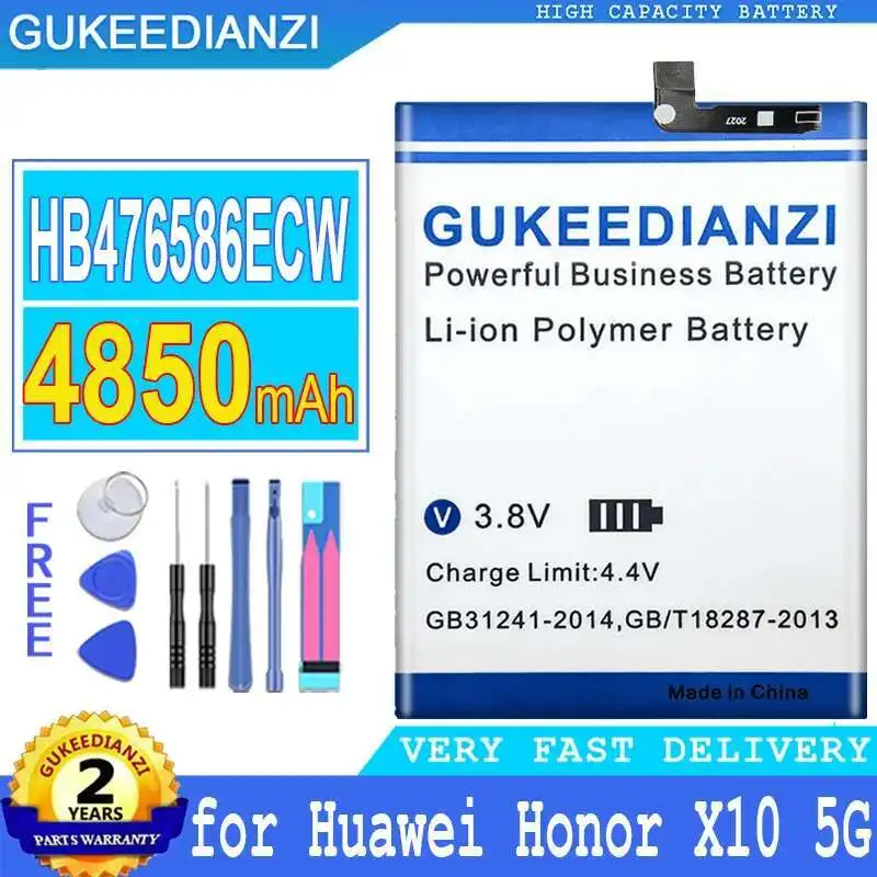 

Долговечный аккумулятор для мобильного телефона Huawei Honor X10 5G HB476586ECW, замена премиум-класса 4850 мАч