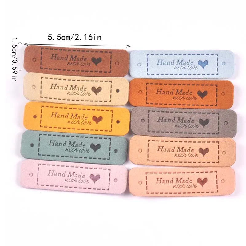 20Pcs 55x15mm Cloth Handmade With Love Embossed Tags DIY Flag Label For Garment Sewing Accessories