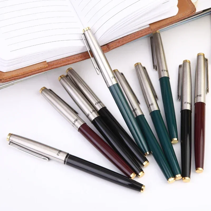 Hot 10PCS Hero 329 Classic Fountain Pen Set Vintage Stainless Steel Cap Authentic Quality Extra Fine 0.38 Ink Pen Writing Gift S