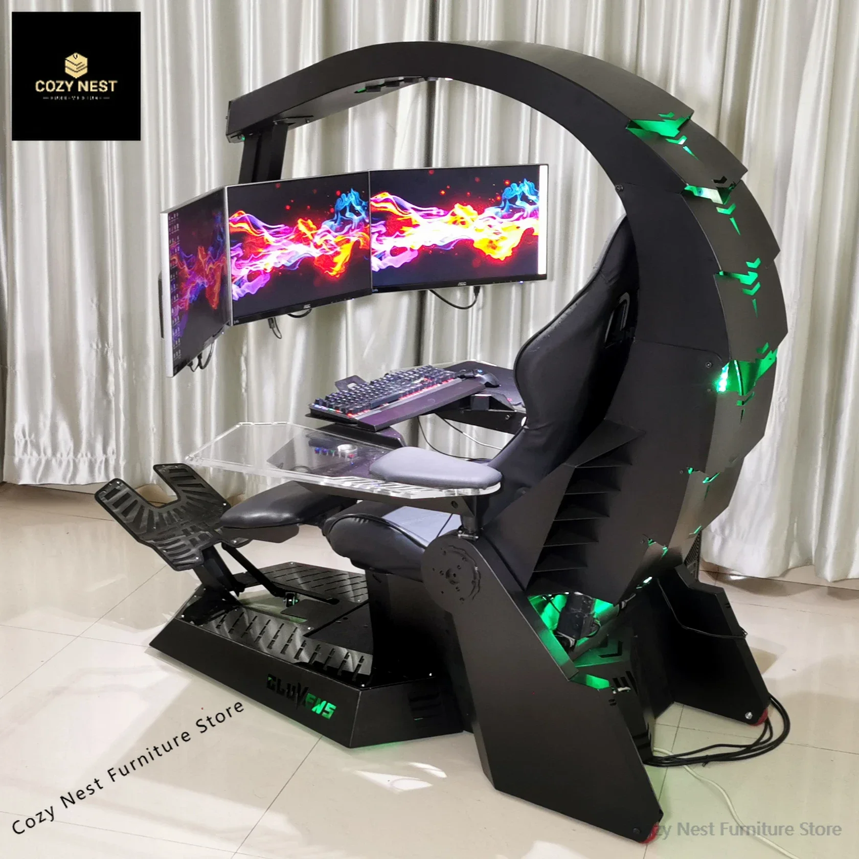 Venda quente silla gamer estação de trabalho zero gravidade reclinável rgb led luz alto-falante predador thronos cockpit cadeira de jogos