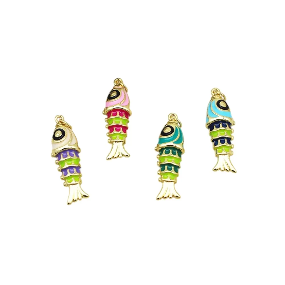 

2 Pcs Colorful Enamel Pendant for Diy Jewelry Making Swinging Fish Octopus Brass Gold Plated Charm Bracelet Necklace Accessories