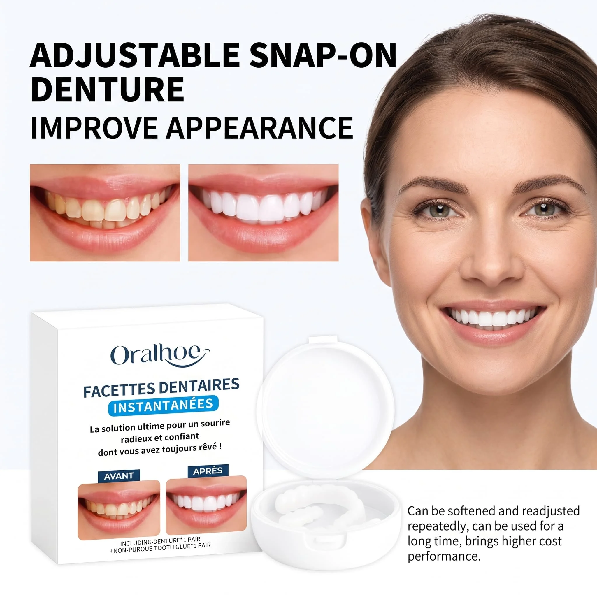 Adult Adjustable Dentures Set Reusable Snap-on Fake Teeth Veneers Portable Braces Decorate Gaps For Tooth Enhance Aesthetic Tool