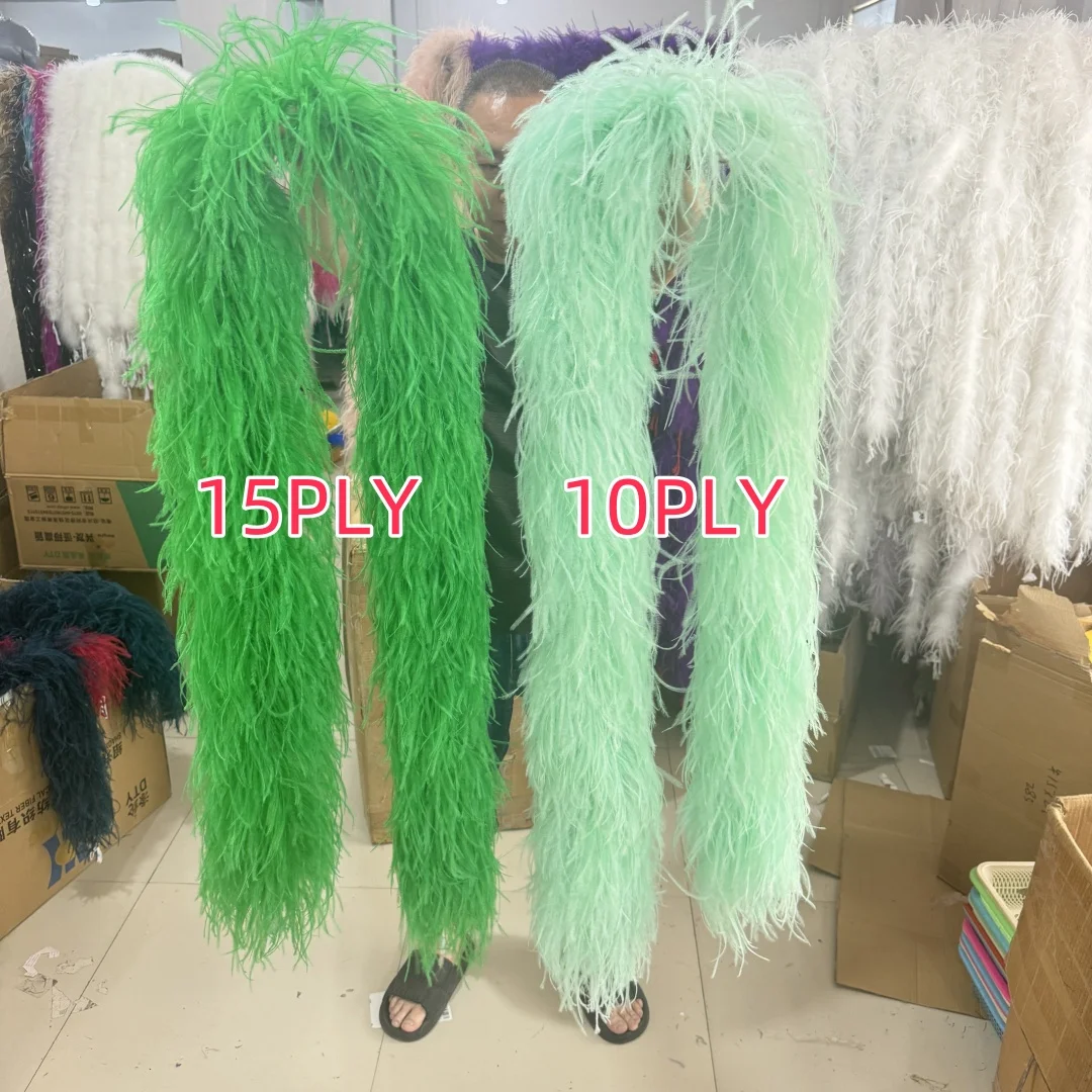 6 8 10 13 26 Ply Green Ostrich Feather Boa 2M Ostrich Feathers Shawl for DIY Wedding Party Lady Dress Clothing Decoration Scarf