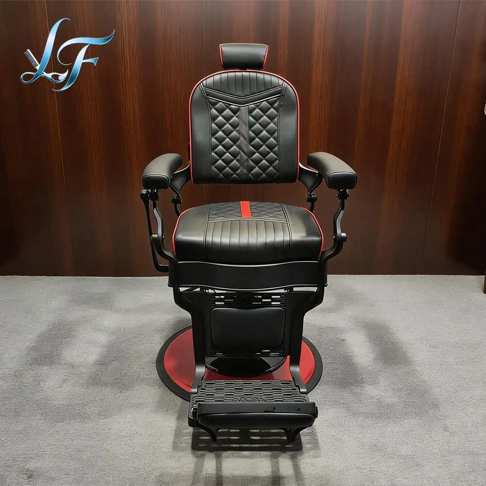 Hydraulic Rotatable Reclining Vintage Barber Chair Quilted Leather Salon Furniture For Barbershop Hair Shaving Styling Wholesale