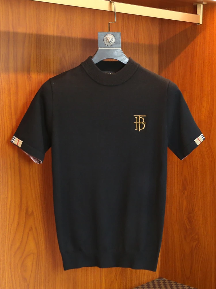 

Модный осенне-зимний вязаный шерстяной свитер с вышивкой, приталенный, с высоким воротником, базовый слой, мужская трикотажная одежда