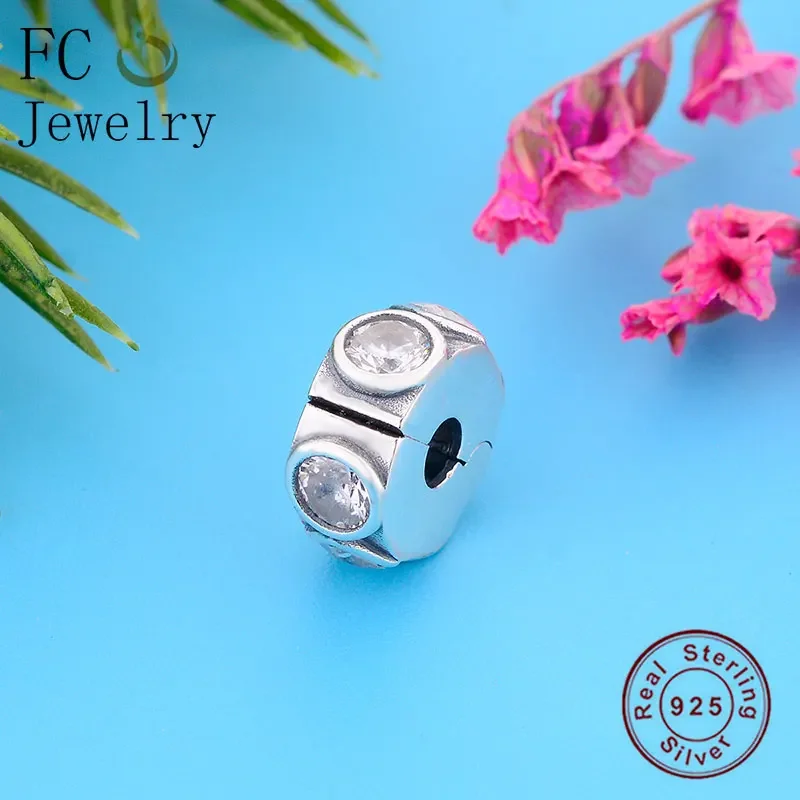 

FC Jewelry Fit Original Pan Charms Bracelet 925 Silver Circle Square Zirconia Bead Stopper Clips Lock For Making Berloque DIY