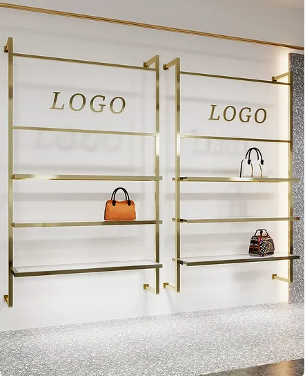 Wall mounted stainless steel shelves for shoe store display shelves, clothing store bags, jewelry display shelves