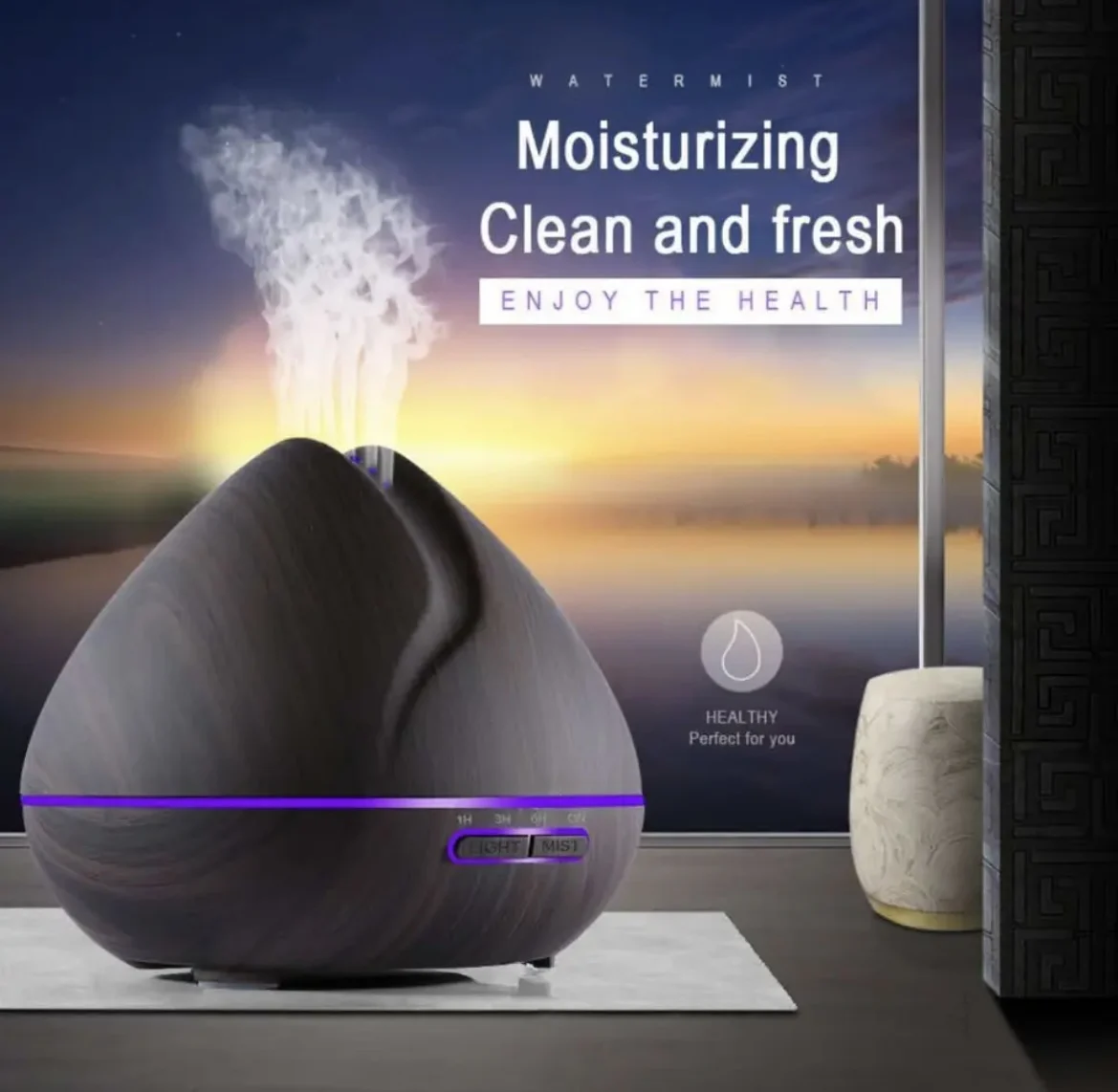 

550ML Essential Oil Aroma Diffuser With Wood Grain Remote Control Air Humidifier 7 Changing Color LED Lights For Home Office