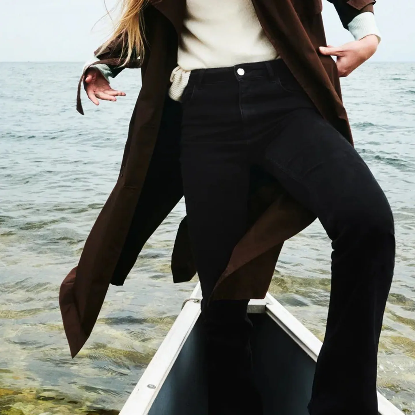 ファイオナブル ハイウエスト スリムフィット ベルボトムジーンズ ストレートレッグ レディース プレミアムデニムパンツ スリ ロングパンツ 0586294407