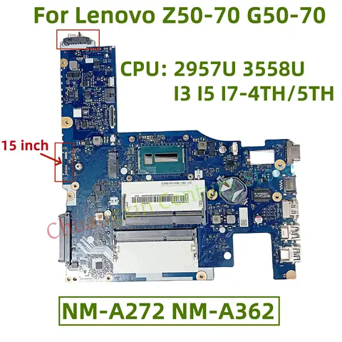 Lenovo Z50-70 G50-70 노트북용 NM-A272 NM-A362 마더 보드, CPU 포함, 2957U 3558U I3 I5 I7-4TH 5TH 100% 테스트 가능, 배송 가능