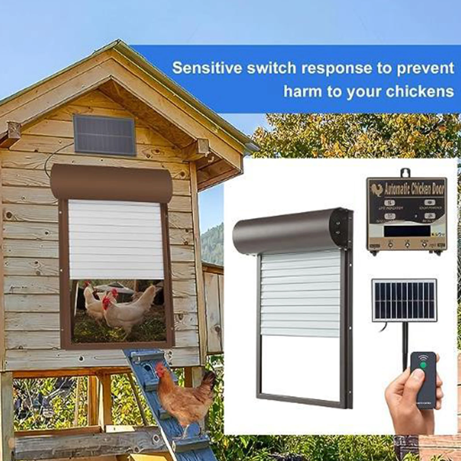 Automatic Chicken Coop Door Solar Powered Battery Operated LCD Display Automatic Chicken Door with Timer IP65 Waterproof JJ5