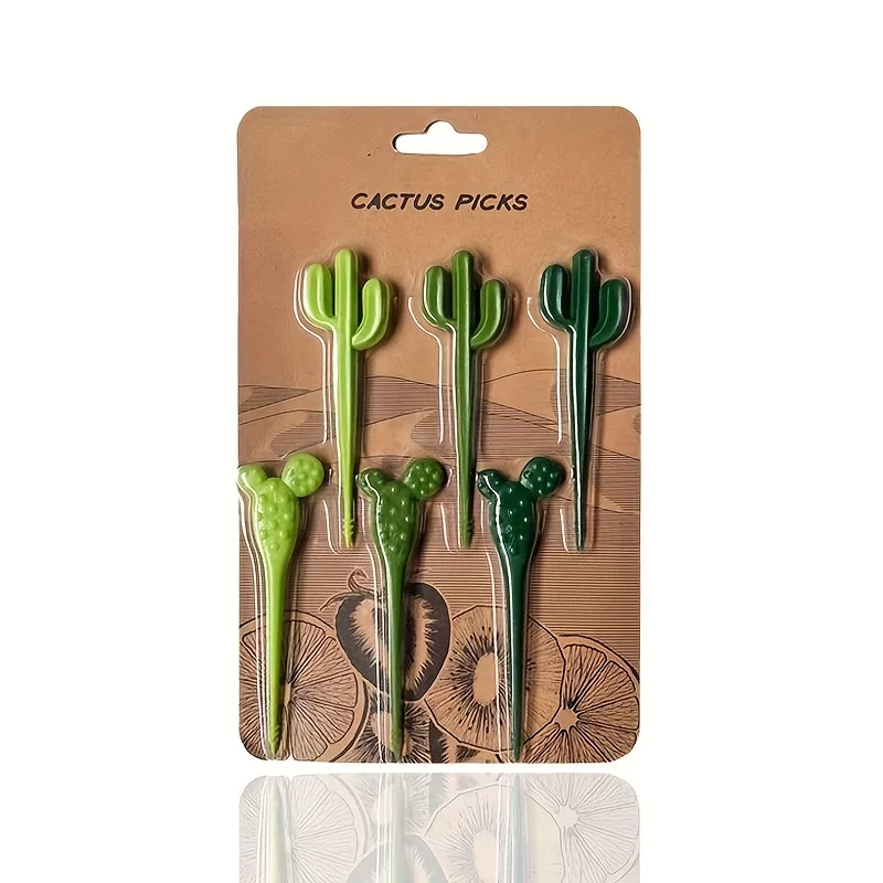 6pcs/set Plastic Forks Cactus Design Forks For Cake Snack Baked Bento Fruit Kitchen Gadgets Eid Al-Adha Mubarak view 3