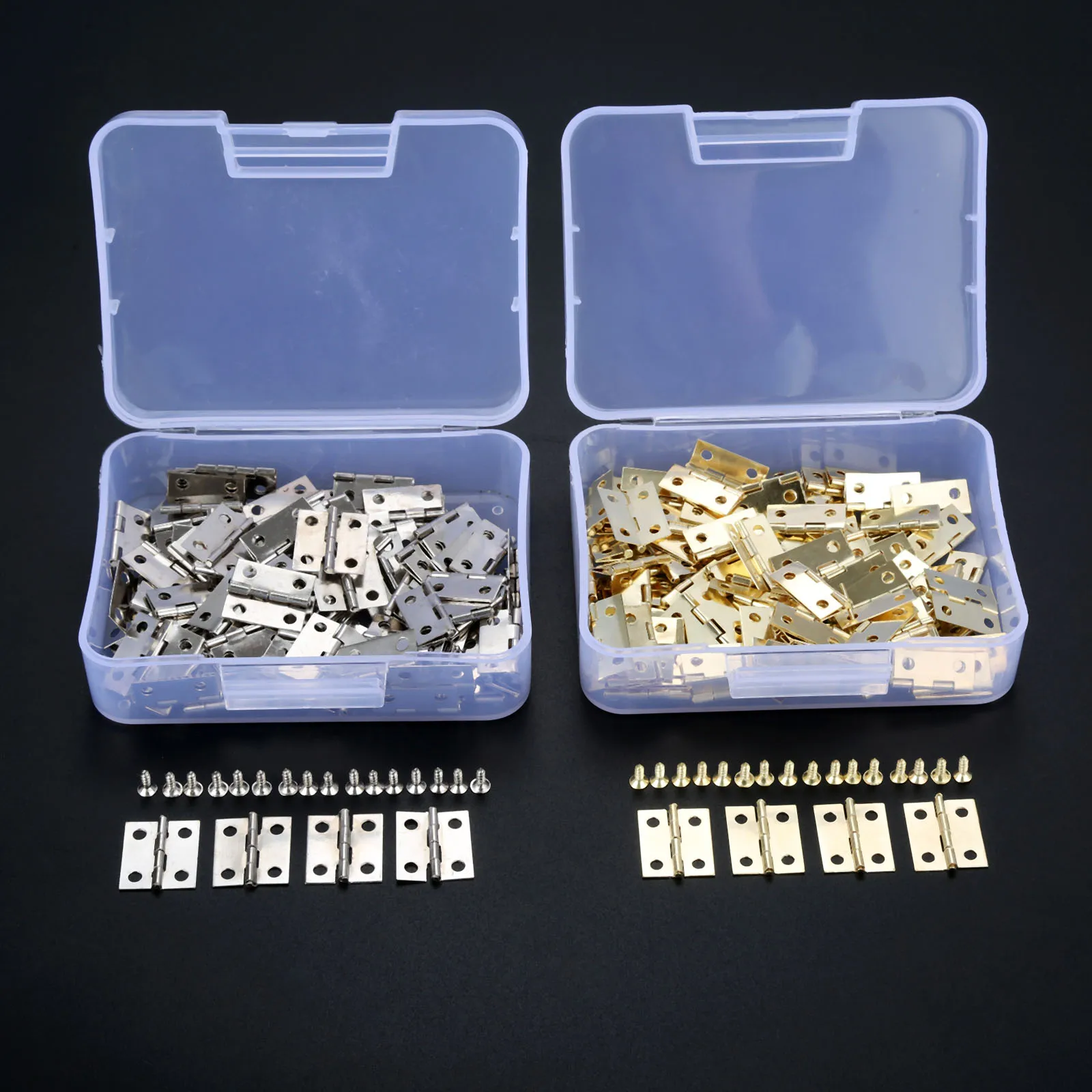 100Pcs Silver/gold Mini Decorative Hinge w/ Storage Box & 400Pcs Screws Jewelry Wooden Box Cabinet Door Furniture Hinges 18*16mm